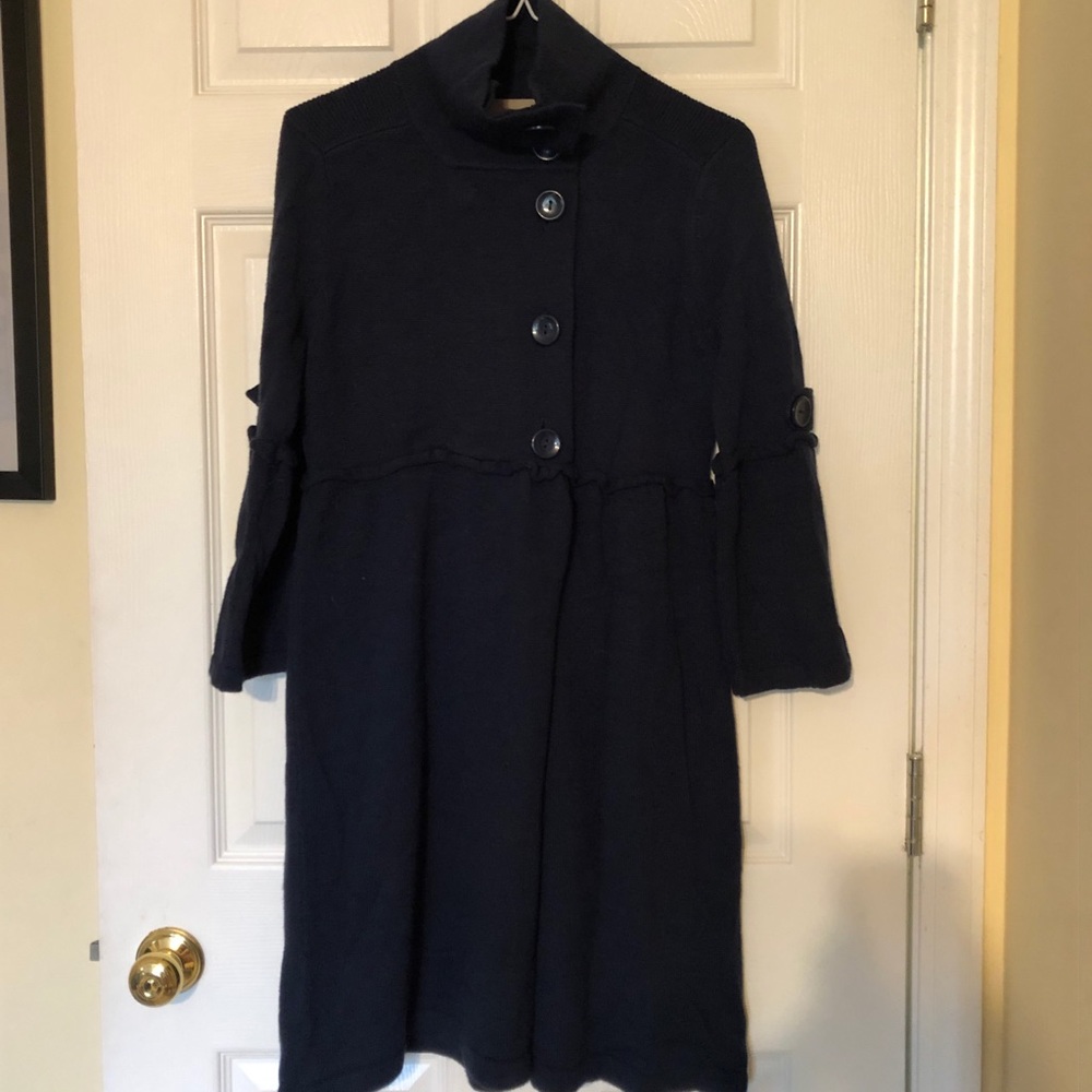 High neck navy sweater duster